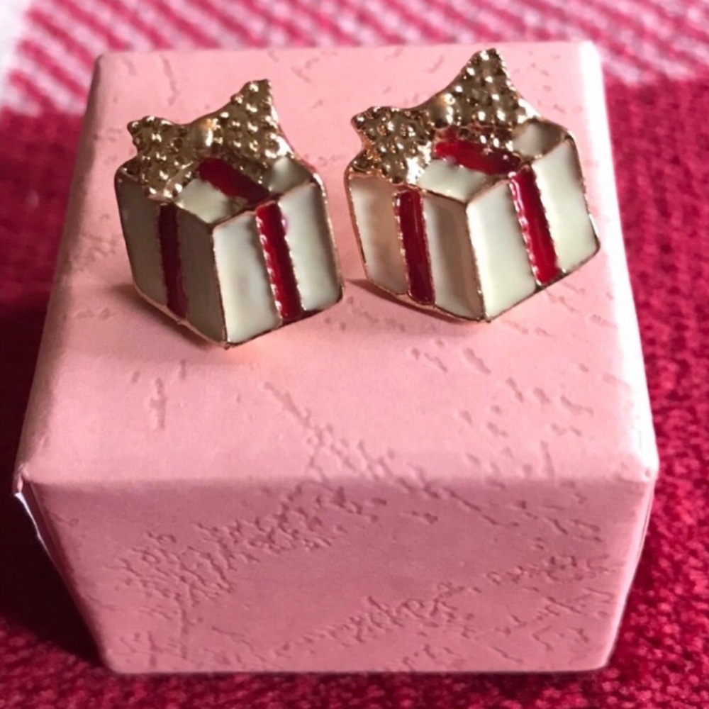 Gold & White Gift Box Stud Earrings